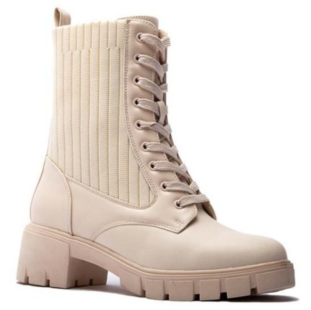 Qupid bone-colored combat boots